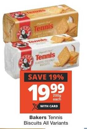 Bakers Tennis Biscuits All Variants offer at Checkers