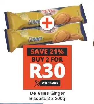 Checkers De Vries Ginger Biscuits 2 x 200g offer