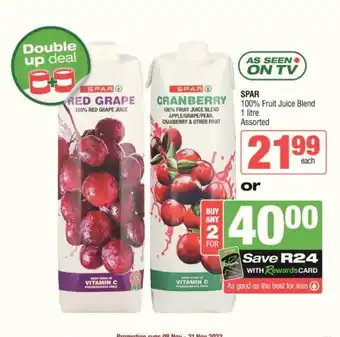 Spar SPAR 100% Fruit Juice Blend 1 litre Assorted offer