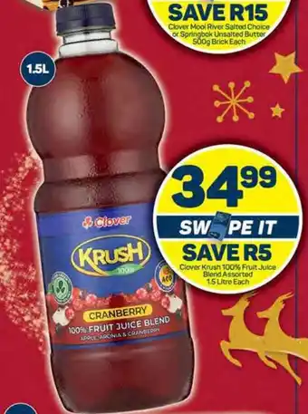 Pick n Pay Clover Krush 100% Fruit Juice Blend Assorted 1.5 Litre Each offer