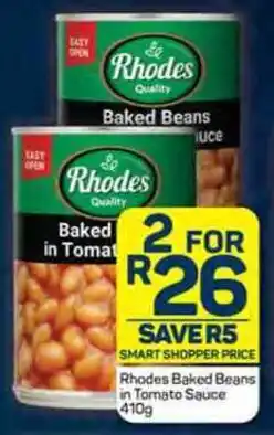 Pick n Pay Rhodes Baked Beans in Tomato Sauce 410g offer