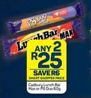 Pick n Pay Cadbury Lunch Bar Max or PS Duo 60g offer