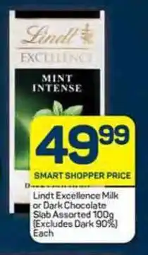 Pick n Pay Lindt Excellence Milk or Dark Chocolate Slab Assorted 100g Each offer