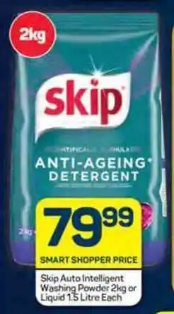 Pick n Pay Skip Auto Intelligent Washing Powder 2kg or Liquid 1.5 Litre Each offer