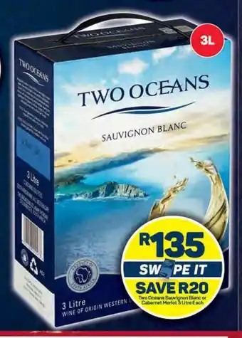 Pick n Pay Two Oceans Sauvignon Blanc or Cabernet Merlot 3 Litre Each offer