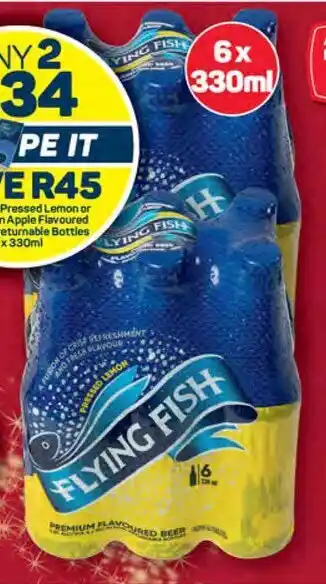 Pick n Pay Flying Fish Pressed Lemon or Crisp Green Apple Flavoured Beer Non-returnable Bottles 6x330ml offer