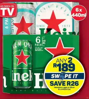 Pick n Pay Heineken Lager or Silver 6x440ml Can offer