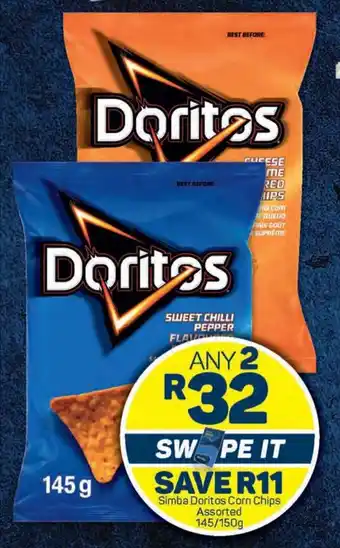 Pick n Pay Simba Doritos Corn Chips Assorted 145/150g offer