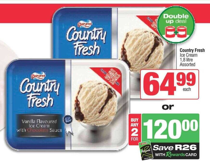 Country Fresh Ice Cream 1,8 litre Assorted offer at Spar