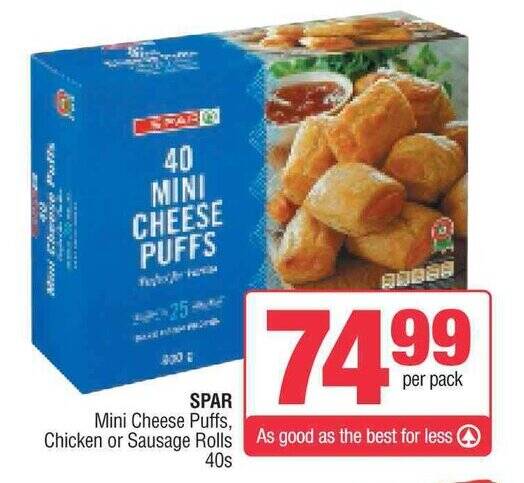 SPAR Mini Cheese Puffs, Chicken or Sausage Rolls 40s offer at Spar