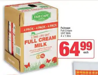 Spar Faircape Full Cream UHT Milk 4 x 1 litre offer