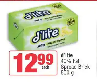 Spar D'lite 40% Fat Spread Brick 500g offer