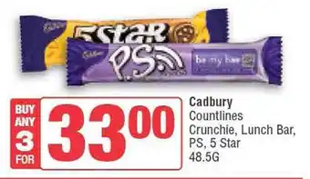 Spar Cadbury Countlines Crunchie, Lunch Bar, PS, 5 Star 48.5G offer