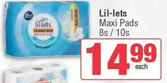Spar Lil-lets Maxi Pads 8s/10s offer