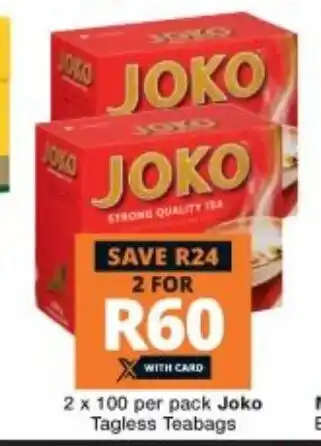 Checkers 2x100 per pack Joko Tagless Teabag offer