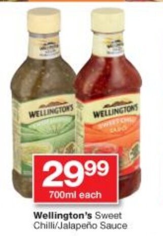 Checkers Wellington's Sweet Chilli/Jalapeño Sauce 700ml offer