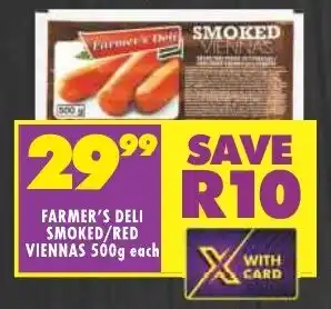 Shoprite FARMER'S DELI SMOKED/RED VIENNAS 500g each offer