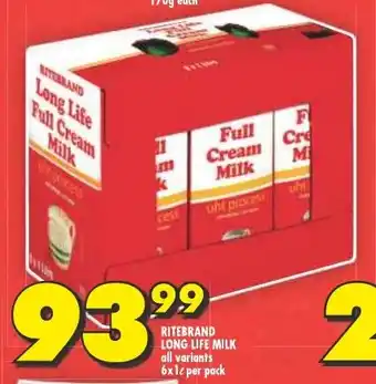 Shoprite RITEBRAND LONG LIFE MILK all variants 6x1L per pack offer