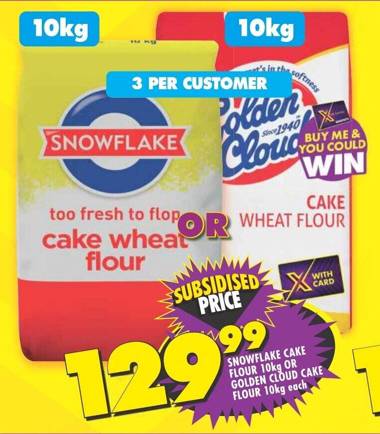 SNOWFLAKE CAKE FLOUR 10kg OR GOLDEN CLOUD CAKE FLOUR 10kg each offer at