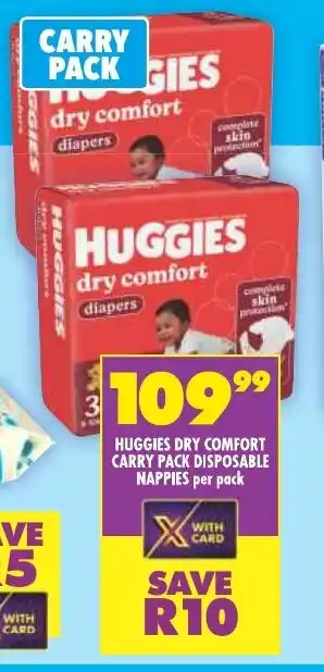 Shoprite HUGGIES DRY COMFORT CARRY PACK DISPOSABLE NAPPIES per pack offer