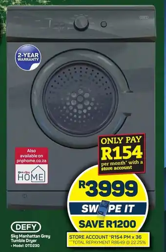 Pick n Pay DEFY 5kg Manhattan Grey Tumble Dryer offer