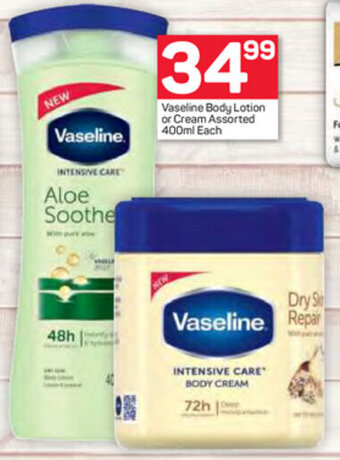 Pick n Pay Vaseline Body Lotion or Cream Assorted 400ml offer