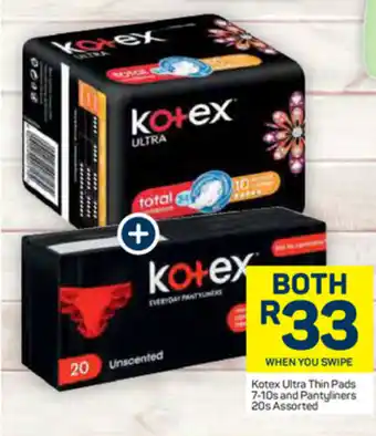 Pick n Pay Kotex Ultra Thin Pads 7-10s and Pantyliners 20s Assorted offer