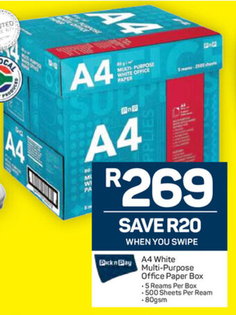Pick n Pay A4 White Multi-Purpose Office Paper Box offer