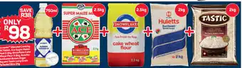 Pick n Pay no name Blended Cooking Oil 750ml, Ace Super Maize Meal 2,5kg, SnowFlake Cake Wheat Flour 2,5kg, Huletts SunSweet Brown Sugar offer