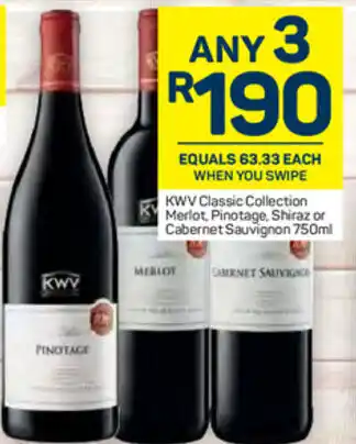 Pick n Pay KWV Classic Collection Merlot, Pinotage, Shiraz or Carbernet Sauvignon 750ml offer