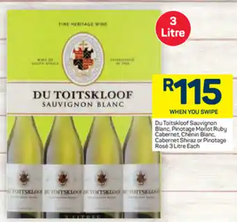 Du Toitkloof Sauvignon Blanc, Pinotage Merlot Ruby Cabernet Shiraz or Pinotage Rosé 3 Litre