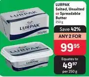 Makro Lurpak salted, unsalted or spreadable butter-for any 2 x 250g offer