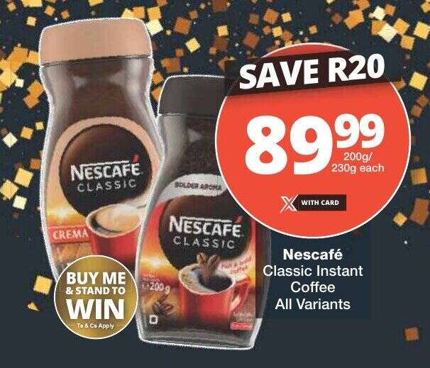 Nescafé Classic Instant Coffee All Variants offer at Checkers