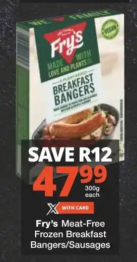 Checkers Fry's Meat-Free Frozen Breakfast Bangers/Sausages offer