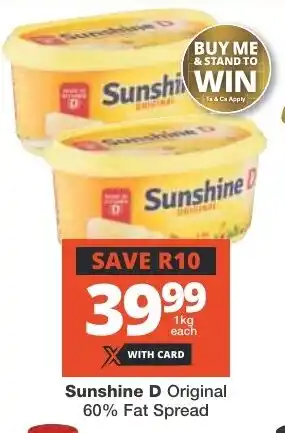 Checkers Sunshine D Original 60% Fat Spread offer