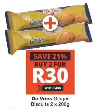Checkers De Vries Ginger Biscuits 2 x 200g offer