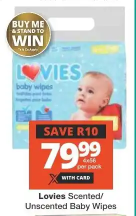 Checkers Lovies Scented/ Unscented Baby Wipes offer
