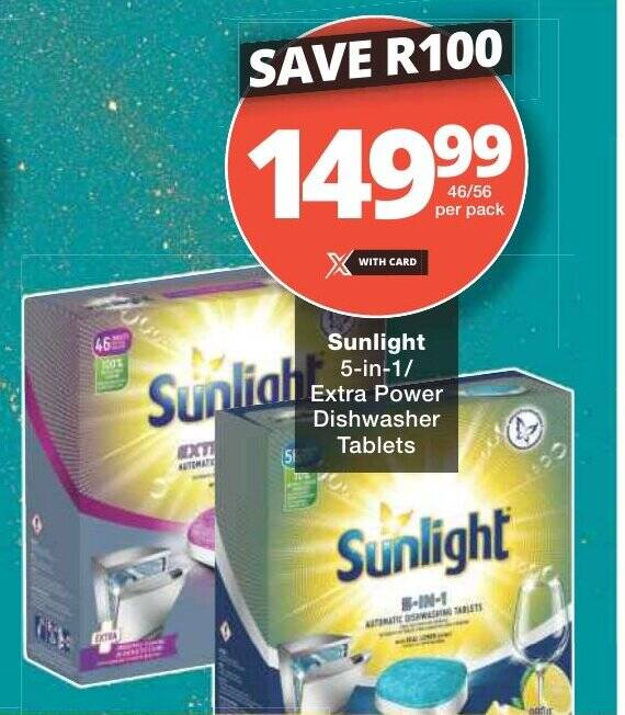 Sunlight 5in1 Extra Power Dishwasher Tablets offer at Checkers