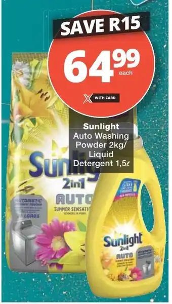 Checkers Sunlight Auto Washing Powder 2kg/ Liquid Detergent 1,5L offer