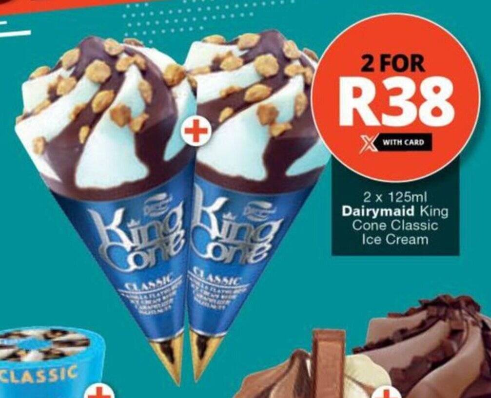 Checkers Hyper 2 x 125ml Dairymaid King Cone Classic Ice Cream offer