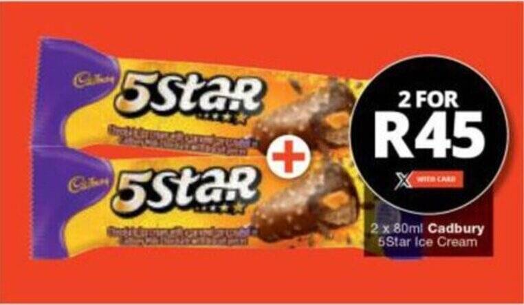 Checkers Hyper 2 x 80ml Cadbury 5Star Ice Cream offer