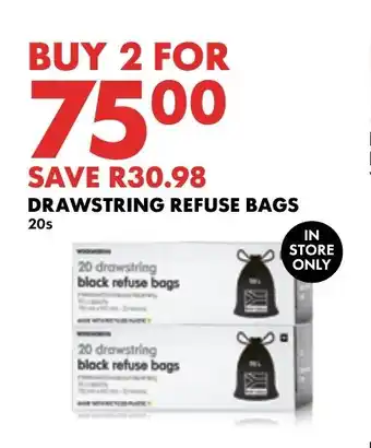 Woolworths DRAWSTRING REFUSE BAGS 20s offer