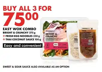 Woolworths EASY WOK COMBO BRIGHT & CRUNCHY 375g + FRESH EGG NOODLES 250g + THAI COCONUT SAUCE 100g offer