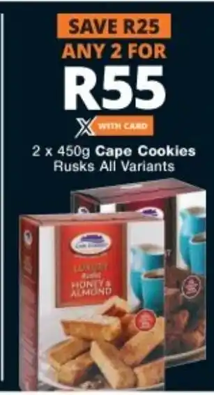 Checkers 2x 450g Cape Cookies Rusks All Variants offer