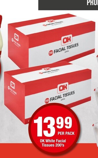 OK Foods Ok White Facial Tissues 200's per pack offer