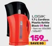 Game Logik 1.7l cordless plastic kettle black or red-each offer