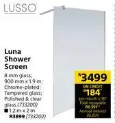 Builders Warehouse Lusso luna shower screen 900mm x 1.9m offer