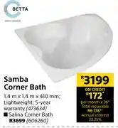 Betta samba corner bath 1.4m x 1.4m x 410mm