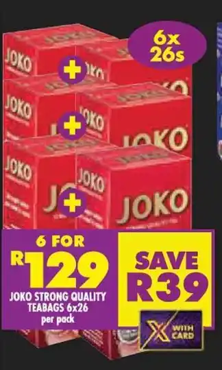 Shoprite JOKO STRONG QUALITY TEABAGS 6x26 per pack offer