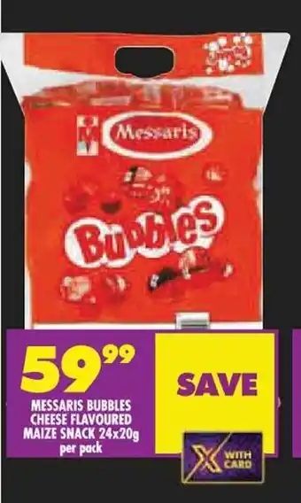 Shoprite MESSARIS BUBBLES CHEESE FLAVOURED MAIZE SNACK 24x20g per pack offer